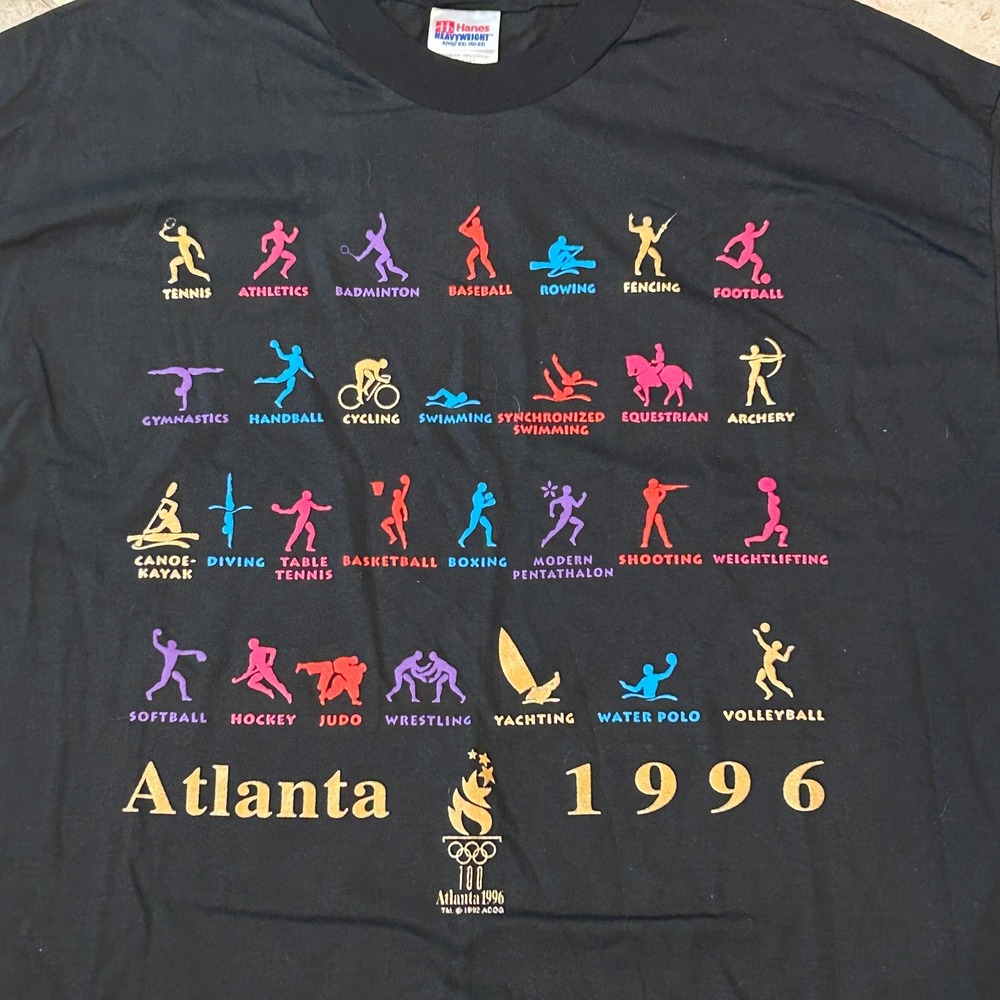Vintage Atlanta 1996 Olympics Shirt Mens Adult XXL Black Heavyweight Cotton USA - Picture 2 of 9